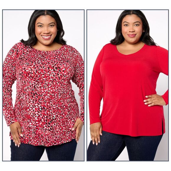 Susan Graver Women's Top Petite 1XP Modern Essentials Liquid Knit Red A544667 - Picture 1 of 4